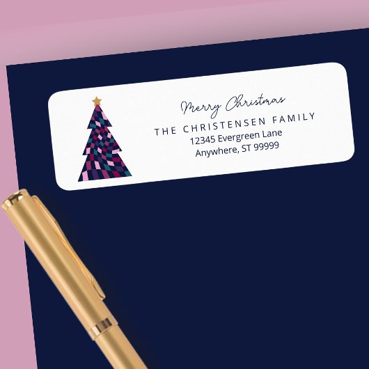 Kleurrijke Checkerboard kerstboom adreslabel Etiket