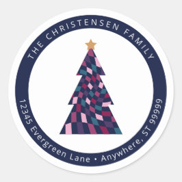 Kleurrijke Checkerboard Kerstboom Envelop Seal Ronde Sticker