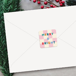 Kleurrijke Checkerboard Merry & Bright Kerststicke Vierkante Sticker