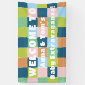 Kleurrijke Checkers blokpatroon Baby shower Spandoek (Verticaal)