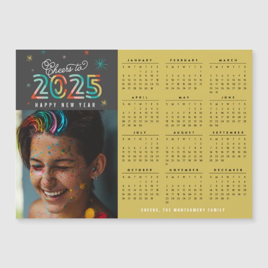 Kleurrijke Cheers 2025 Kalender Nieuwjaar Magneet  (Voorkant)