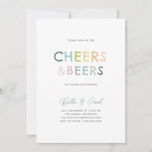 Kleurrijke Cheers & Beers Modern Paar Douche Kaart (Voorkant)