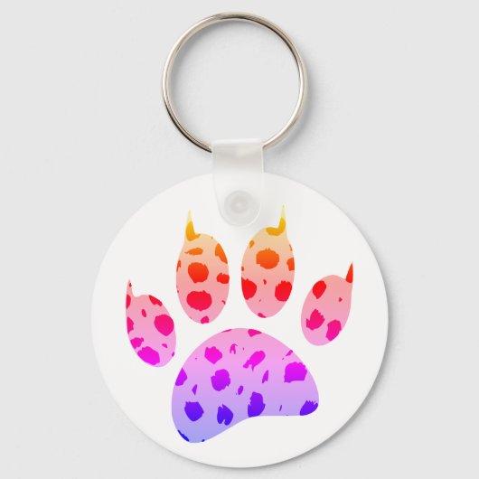 Kleurrijke Cheetah Paw Print Sleutelhanger (Voorkant)