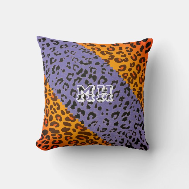 Kleurrijke Cheetah Print Patroon Girly Monogram Kussen (Voorkant)