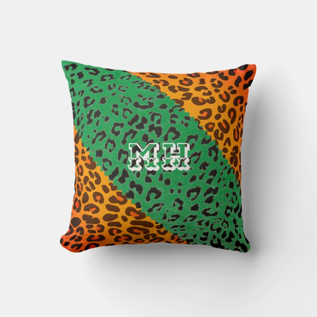 Kleurrijke Cheetah Print Patroon Girly Monogram Kussen (Voorkant)