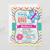 Kleurrijke Chevron Butterfly verjaardagsfeestje Uitnodiging Briefkaart (Voorkant / Achterkant)