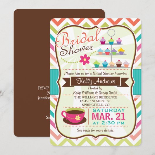 Kleurrijke Chevron Cupcake, Tea Vrijgezellenfeest Kaart (Voorkant / Achterkant)