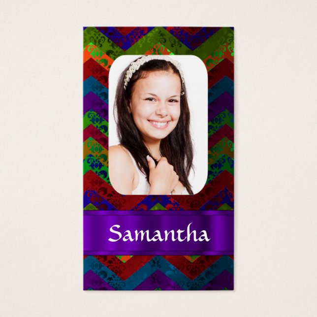 Kleurrijke chevron foto sjabloon visitekaartje (Voorkant)