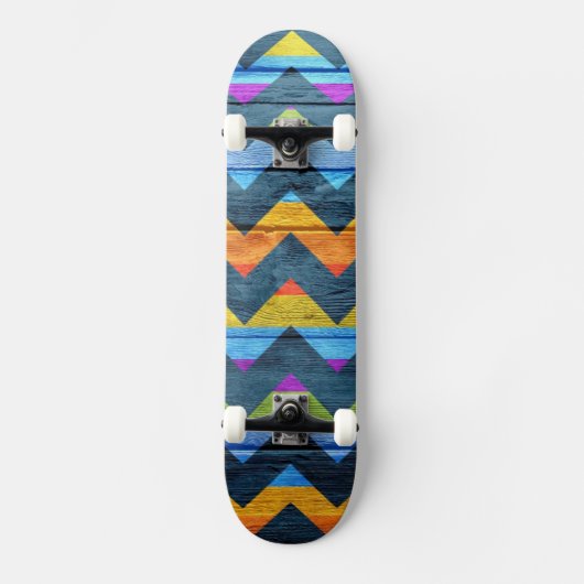 Kleurrijke Chevron Hout Abstract Skateboard (Voorkant)