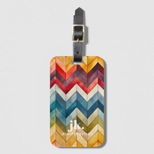 Kleurrijke Chevron Monogram Regenboog Bagagelabel (Voorkant (verticaal))