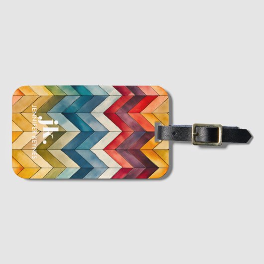  Kleurrijke Chevron Monogram Regenboog Bagagelabel (Voorkant (horizontaal))