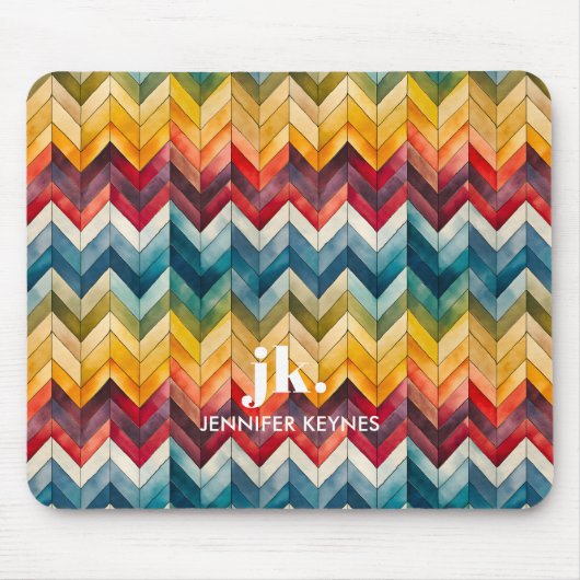 Kleurrijke Chevron Monogram Regenboog Muismat (Voorkant)