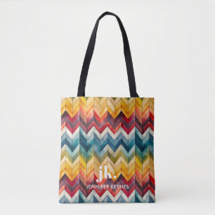  Kleurrijke Chevron Monogram Regenboog Tote Bag