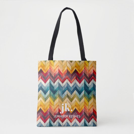  Kleurrijke Chevron Monogram Regenboog Tote Bag (Voorkant)