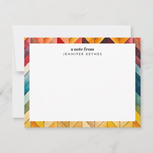  Kleurrijke Chevron Naam Monogram Notitiekaartje (Voorkant)