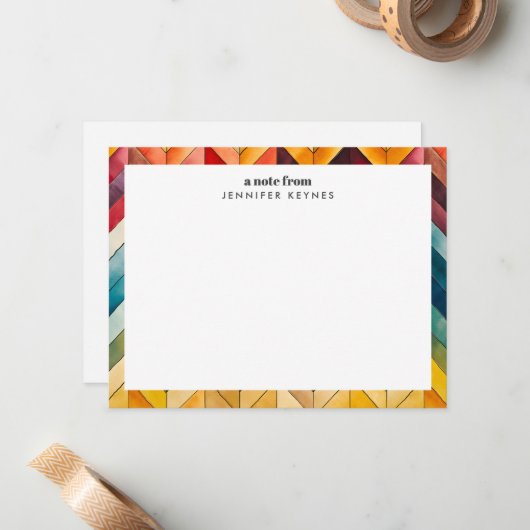  Kleurrijke Chevron Naam Monogram Notitiekaartje (Voorkant / Achterkant in situ)