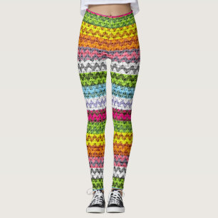Kleurrijke Chevron Patroon Burlap Look #7 Leggings