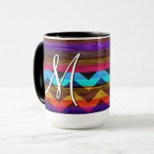 kleurrijke Chevron Stripes op hout #8 Mok (Voorkant links)