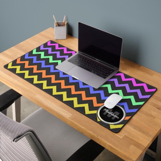 Kleurrijke Chevron Vibrant Koel retro Monogram Bureaumat (Kantoor 2)
