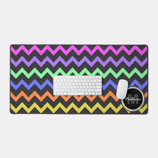 Kleurrijke Chevron Vibrant Koel retro Monogram Bureaumat (Keyboard & Muis)