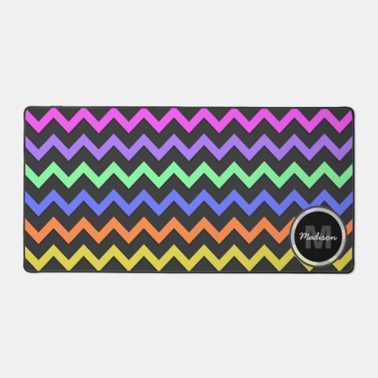 Kleurrijke Chevron Vibrant Koel retro Monogram Bureaumat (Voorkant)