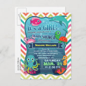 Kleurrijke Chevron Zee Life, Meisje Baby shower Uitnodiging Briefkaart (Voorkant / Achterkant)