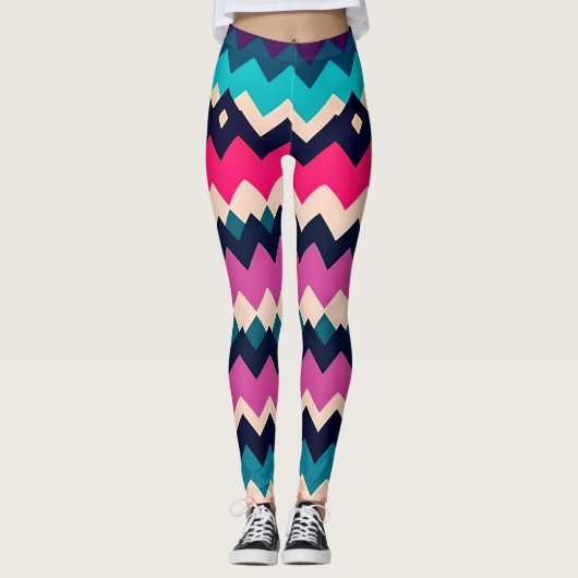 Kleurrijke Chevron Zigzag Patroon Ontwerp Leggings (Voorkant)