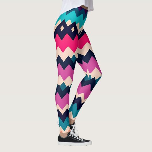 Kleurrijke Chevron Zigzag Patroon Ontwerp Leggings (Rechts)