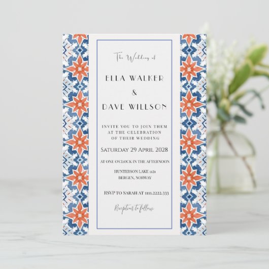 Kleurrijke Chic Abstracte Elegantie Tegel Bruiloft Kaart (Staand voorkant)