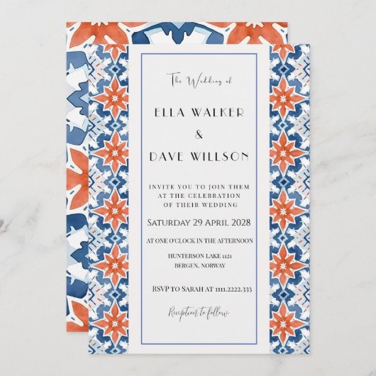 Kleurrijke Chic Abstracte Elegantie Tegel Bruiloft Kaart (Voorkant / Achterkant)