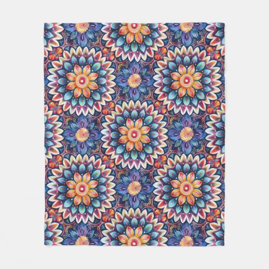 Kleurrijke Chic Boho Mandala Tegel Patroon Fleece Deken (Voorkant)
