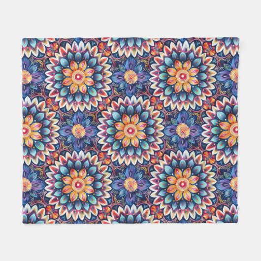 Kleurrijke Chic Boho Mandala Tegel Patroon Fleece Deken (Voorkant (Horizontaal))