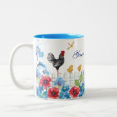 Kleurrijke chick boerderij tuin aangepaste naam tweekleurige koffiemok (Links)