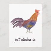 Kleurrijke Chicken Waterverf JUST CHICKEN IN Funny Briefkaart (Voorkant)