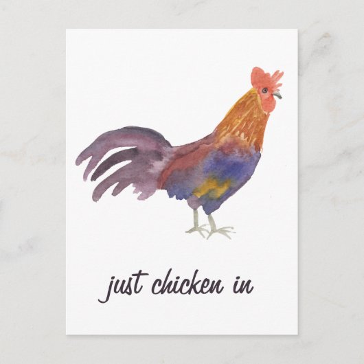 Kleurrijke Chicken Waterverf JUST CHICKEN IN Funny Briefkaart (Voorkant)