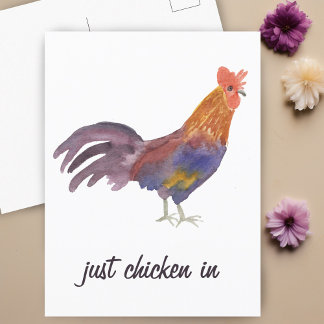Kleurrijke Chicken Waterverf JUST CHICKEN IN Funny Briefkaart