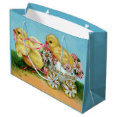 Kleurrijke  Chicks & Flowers Pasen Groot Cadeauzakje (Achterkant Gekanteld)