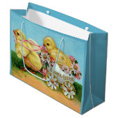 Kleurrijke  Chicks & Flowers Pasen Groot Cadeauzakje (Voorkant Gekanteld)