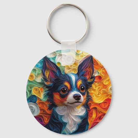 Kleurrijke Chihuahua Dog Portret Sleutelhanger (Voorkant)