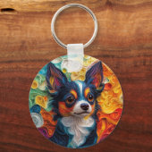 Kleurrijke Chihuahua Dog Portret Sleutelhanger (Voorkant)