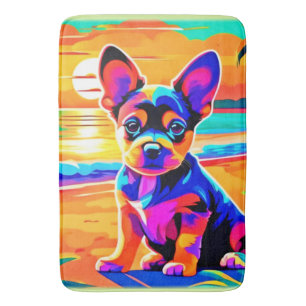 Kleurrijke Chihuahua Puppy op Sunset Beach Badmat