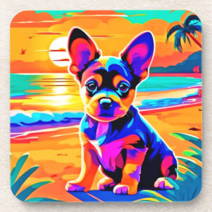 Kleurrijke Chihuahua Puppy op Sunset Beach Bier Onderzetter