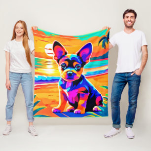 Kleurrijke Chihuahua Puppy op Sunset Beach Fleece Deken