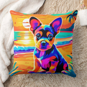 Kleurrijke Chihuahua Puppy op Sunset Beach Kussen
