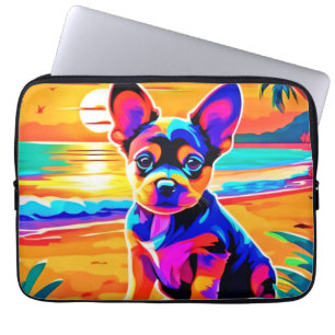 Kleurrijke Chihuahua Puppy op Sunset Beach Laptop Sleeve