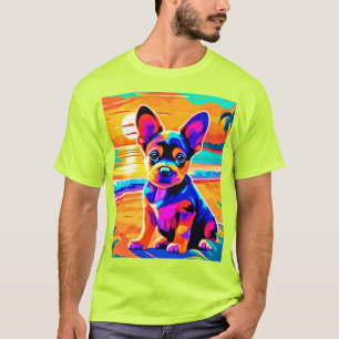 Kleurrijke Chihuahua Puppy op Sunset Beach T-shirt