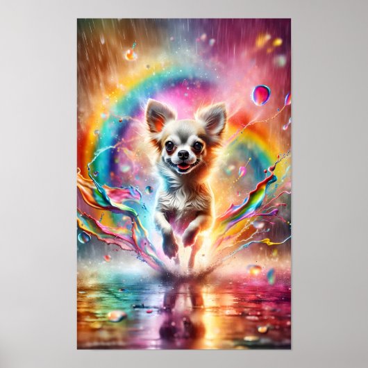Kleurrijke Chihuahua Rainbow Splatter Art Custom Poster (Voorkant)