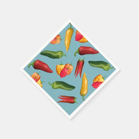 Kleurrijke Chili paprika's op blauw Servet (Hoek)