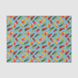 Kleurrijke Chili paprika's op blauw Tissuepapier