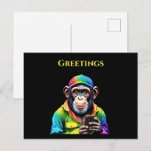 Kleurrijke Chimpansee met een Phone-Funny- Briefkaart (Voorkant / Achterkant)